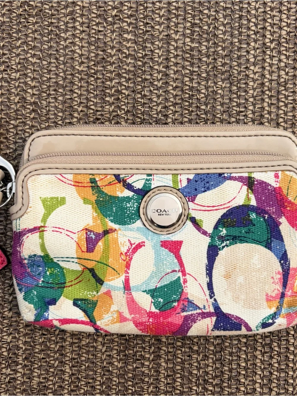 Coach Poppy Graffiti Watercolor Double Zip Wristlet